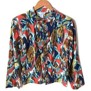 City Blues abstract Printed button down long sleeve blazer jacket, Size 10